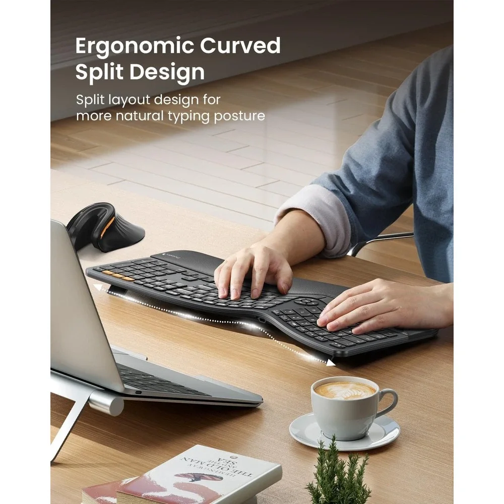 ProtoArc EK01 Plus Ergonomic Split Bluetooth Keyboard USB Wireless Backlit Black